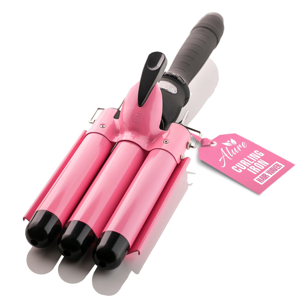 Alure three-barrel curling iron wand with LCD display for precise heat control and quick waves