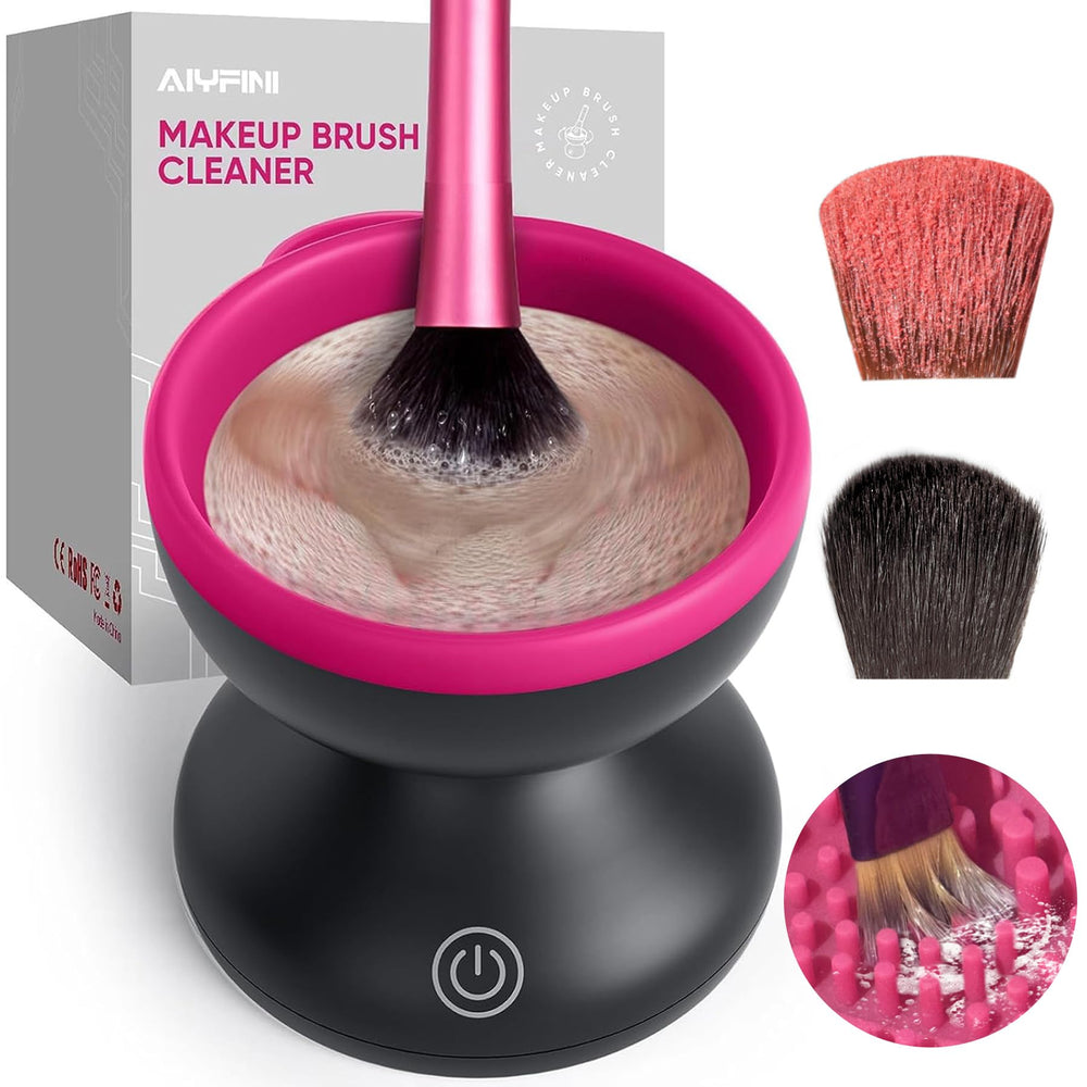 Alyfini Electric Makeup Brush Cleaner Machine front view showing compact design for convenient storage