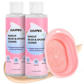 Alyfini makeup brush cleaner solution bottle shows powerful stain removal and quick cleansing.