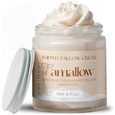 Amallow beef tallow face and body jar shows rich hydration for sensitive skin.