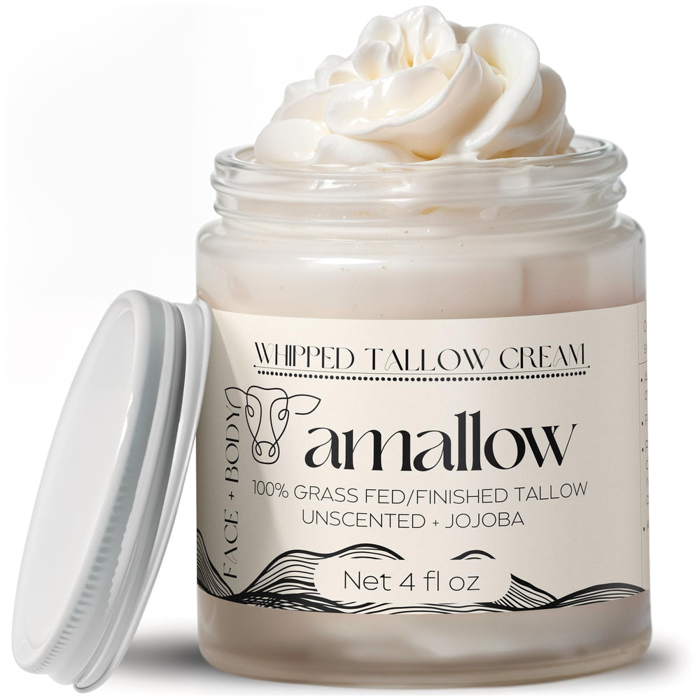 Amallow beef tallow face cream jar—unscented formula for sensitive skin nourishment.