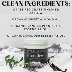 Amallow beef tallow ingredients sweet almond oil highlights non-clog pores and skin-friendly benefits.