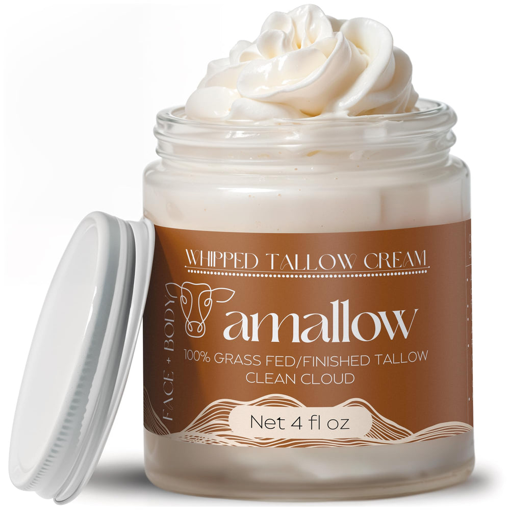Amallow beef tallow moisturizer jar closeup for deep hydration.