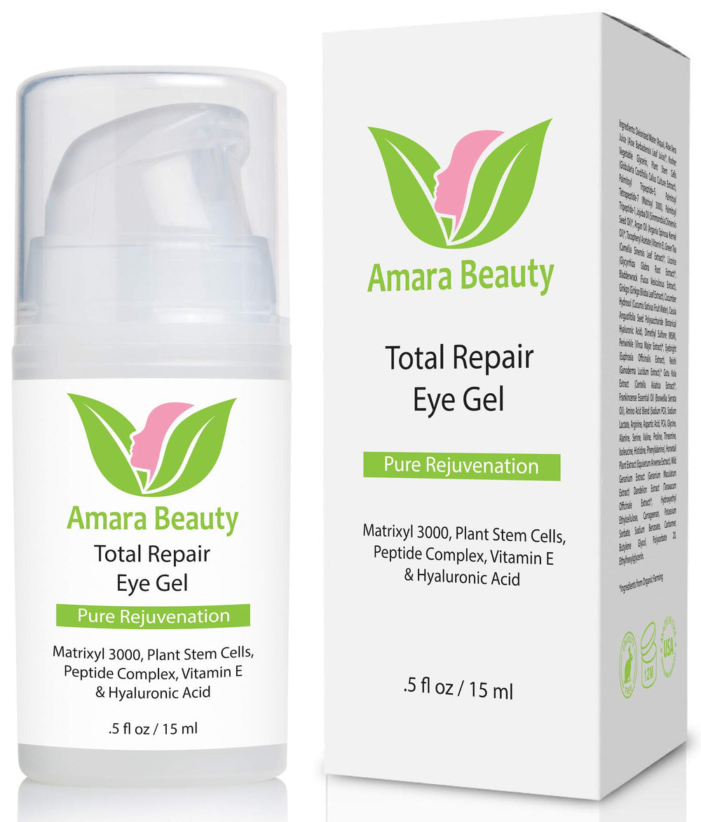 Amara Beauty eye cream gel tube closeup showing soothing texture for refreshed eyes