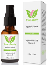 Amara Beauty Retinol Serum bottle close-up showing premium radiance potential.