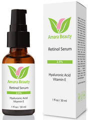 Amara Beauty Retinol Serum bottle close-up showing premium radiance potential.