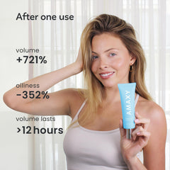 AMAXY Wet Dry Shampoo Gel texture close-up highlights powder-free formula
