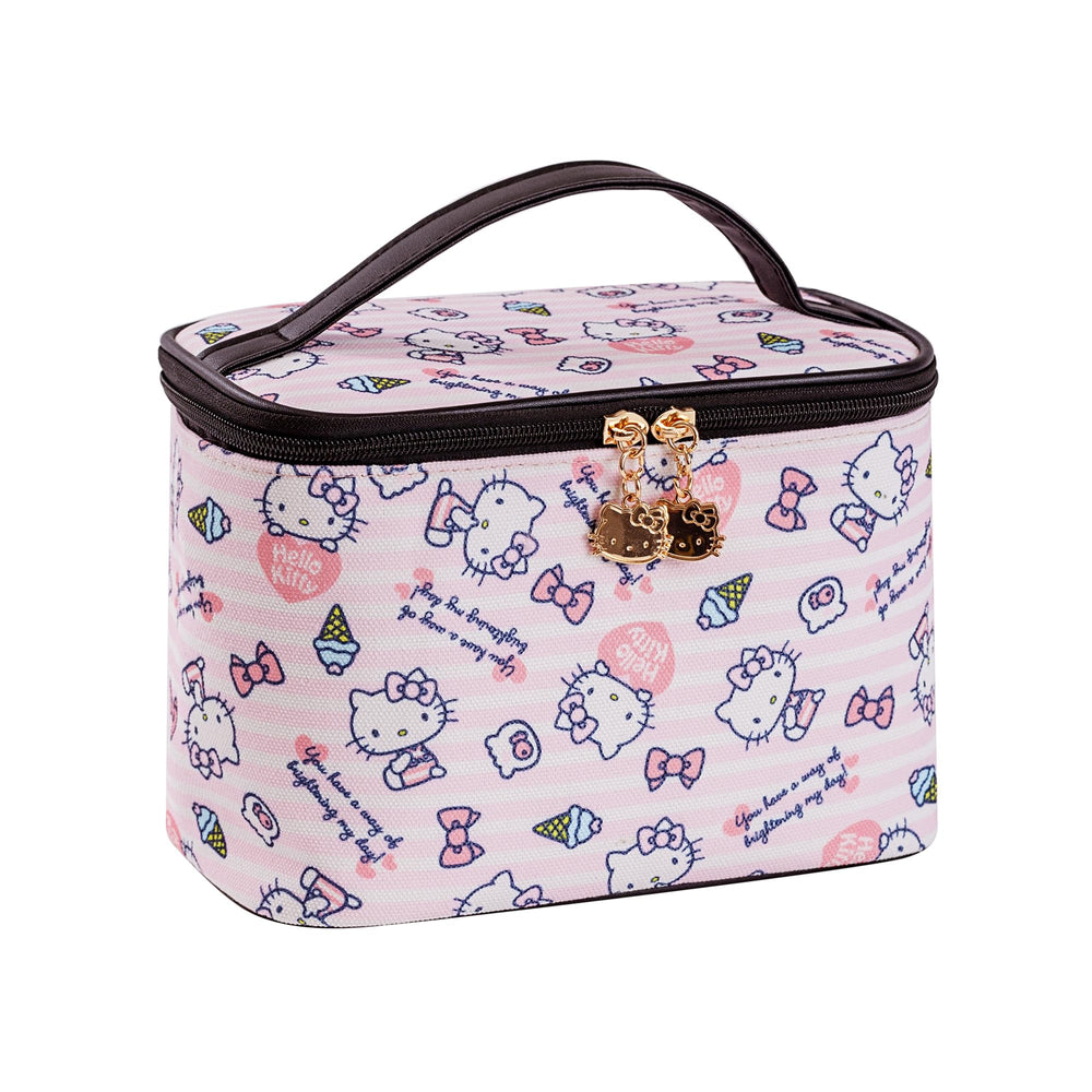 AmBealla cosmetic bag pink, front view with organized compartments