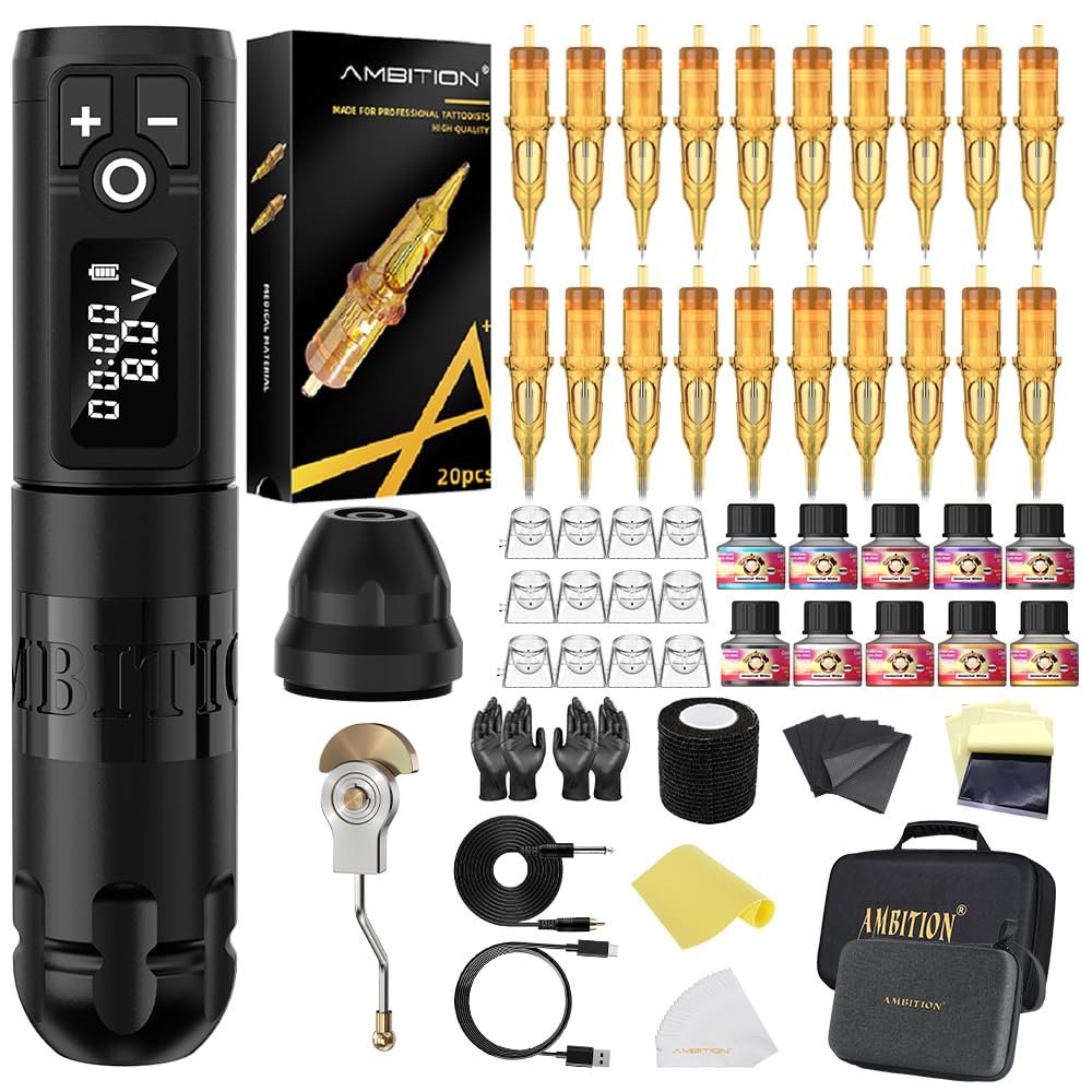 Ambition Soldier wireless tattoo pen with ergonomic grip for precise lines.