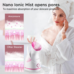 Amconsure nano steam enhances product absorption for skincare routines.