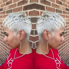 Amecire Grey Pixie Cut Wig side profile, lightweight and all-day comfort.