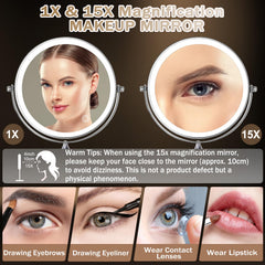 Amelar 3-color lighting adjusts natural, white, and warm tones for any makeup.