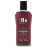 AMERICAN CREW 3-in-1 chamomile pine bottle highlights convenient all-in-one grooming benefits