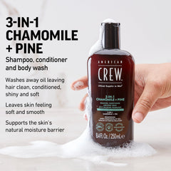 AMERICAN CREW 3-in-1 chamomile pine rich lather demonstrates cleansing and conditioning