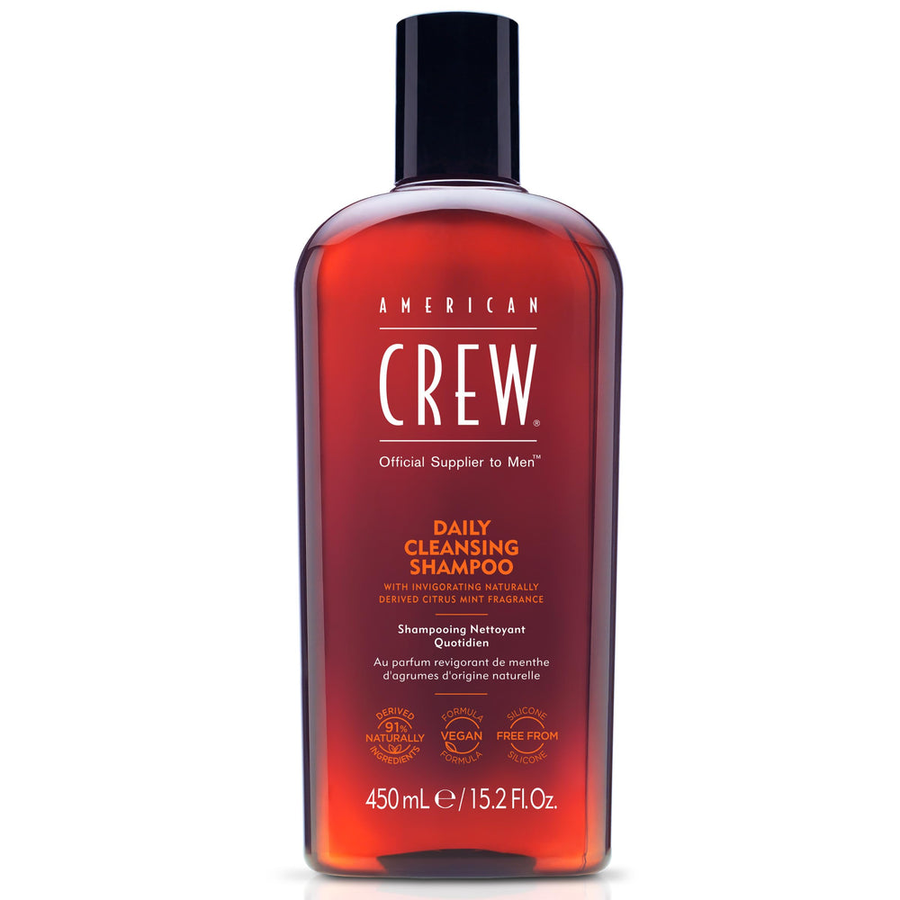 American Crew daily cleanser bottle with citrus mint scent for clean, refreshed hair.
