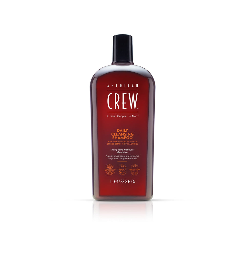 American Crew Daily Cleanser bottle highlights vitamin B5 hydration for clean, oil-controlled hair