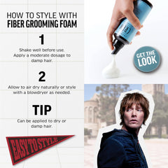 American Crew Hair Fiber Grooming Foam texture close-up highlights fibrous foam for medium hold.