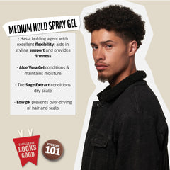 American Crew Medium Hold Spray Gel dispensing action for even coverage and control