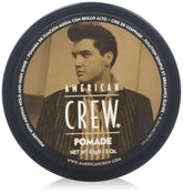 American Crew Pomade Pack 3 front view for strong hold and sleek shine.