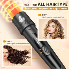 Amgcive curling wand set showing negative-ion technology for smoother hair