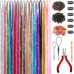 AMGPT 48-inch glitter hair tinsel kit provides long, dramatic shine for bold party looks.