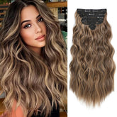 AMGPT clip-in extensions six-piece pack with multiple wefts for added volume.