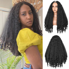 Aminow Afro Curly V Part Wig front view for effortless daily wear with natural tone