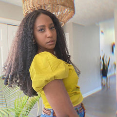 Aminow Afro Curly V Part Wig side view shows realistic volume and blend