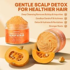 AMOADO Scalp Scrub ingredients highlight pumpkin seed oil for scalp nourishment.