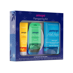 Amope Pampering Kit Charcoal Scrub bottle ready for detoxifying foot exfoliation and softening skin