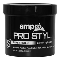 AmPro Pro Styl Styling Gel bottle close-up for firm hold without flaking.