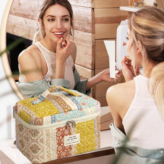 AMULOKRU Quilted makeup bag floral pattern adds feminine flair