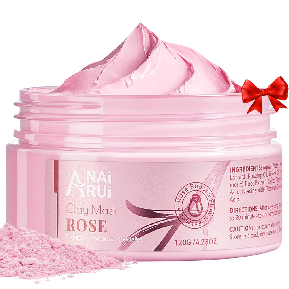 ANAI RUI Rose Facial Mask jar showcases pink rose clay for radiant skin hydration.