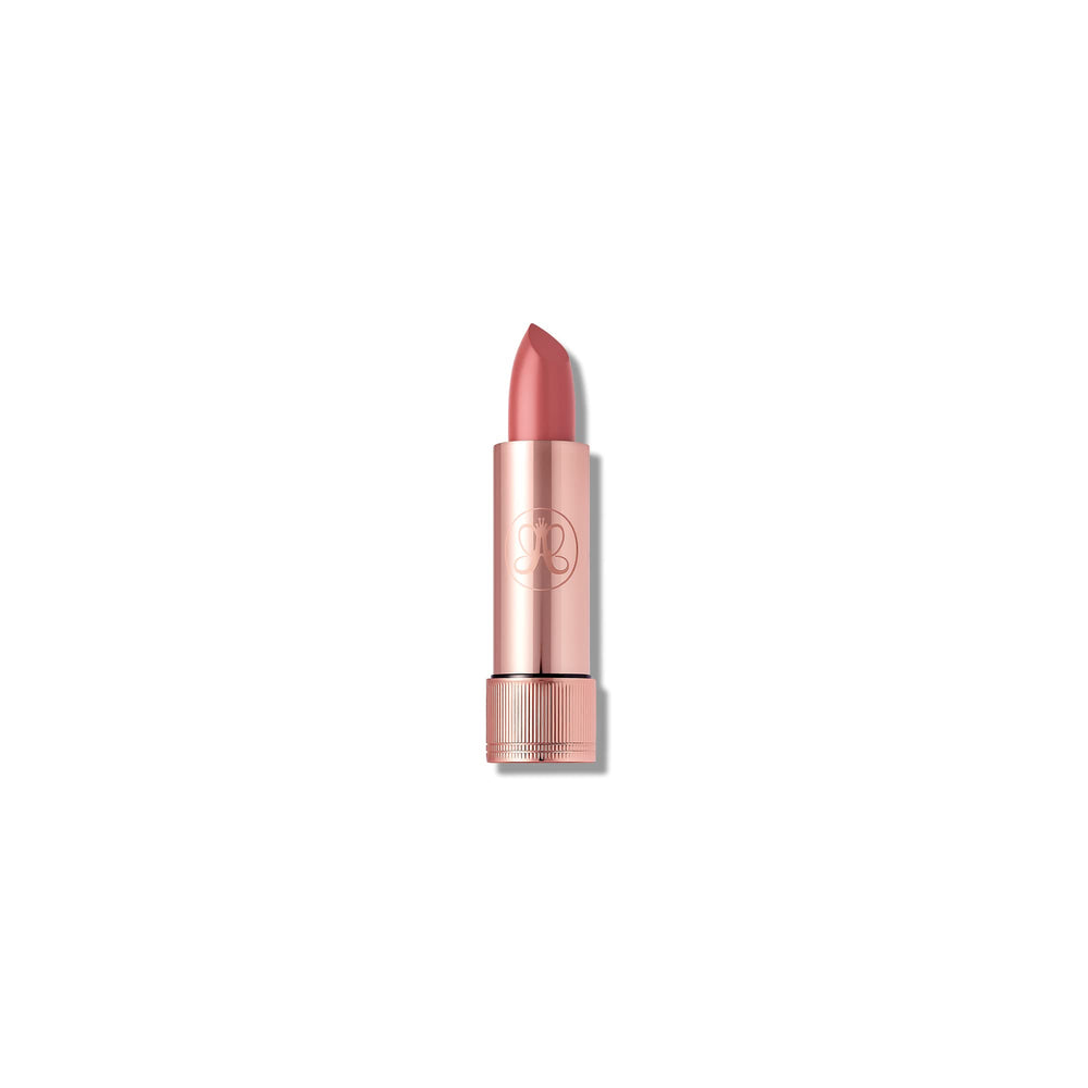 Anastasia Beverly Hills Satin Lipstick Dusty Rose with rose-gold packaging for a luxurious look.