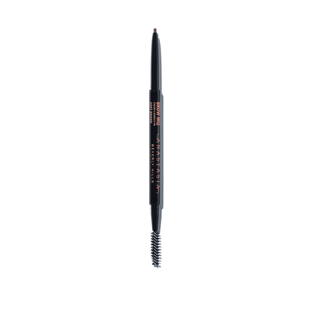 Anastasia Brow Wiz Soft Brown pencil closeup showing precise, hair-like brow strokes.