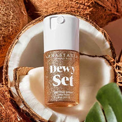 Anastasia Beverly Hills Mini Dewy Set mist applying to glow