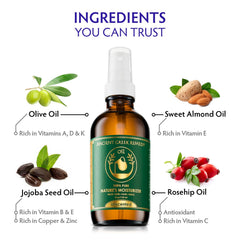 Ancient Greek Remedy Hydrating Face Oil texture showing non-greasy finish on skin.