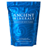 Ancient Minerals magnesium bath flakes bag ready for a soothing soak in warm water.