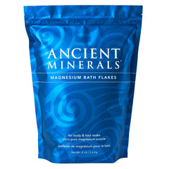 Ancient Minerals magnesium bath flakes bag ready for a soothing soak in warm water.
