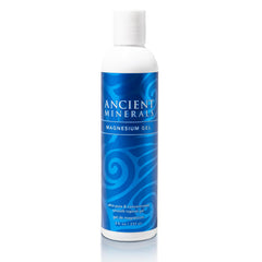 Ancient Minerals magnesium gel bottle shows Zechstein magnesium for skin hydration.