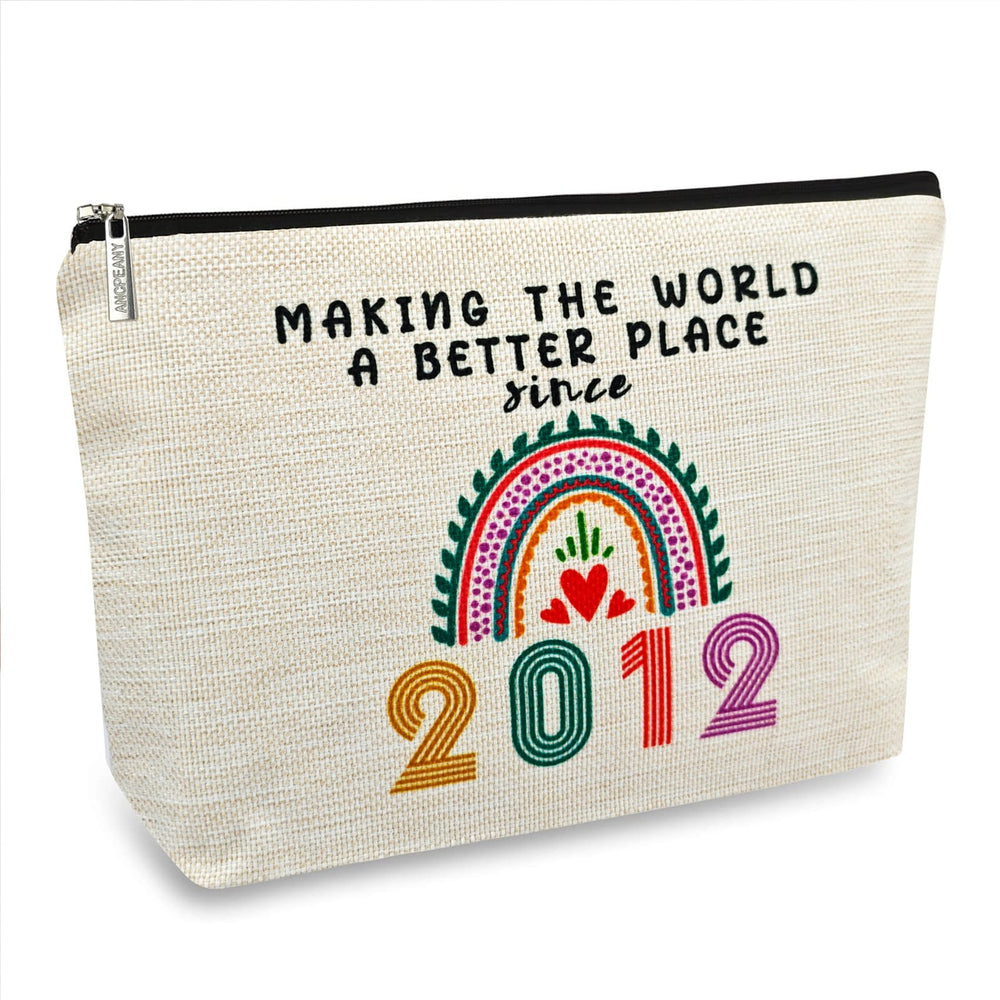 ancpeany 13-year-old girl makeup bag front view shows durable flax fabric and stylish design for gifting
