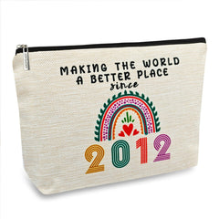 ancpeany 13-year-old girl makeup bag front view shows durable flax fabric and stylish design for gifting