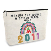 ancpeany 14-year makeup pouch front view highlights durable flax fabric for daily use.
