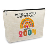 ancpeany 21st birthday makeup bag in stylish linen, ideal for travel and daily cosmetics