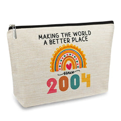 ancpeany 21st birthday makeup bag in stylish linen, ideal for travel and daily cosmetics