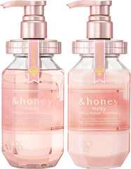 And Honey Melty Moist Repair Shampoo bottle demonstrates hydrating argan oil for soft, manageable hair.