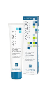 Andalou Naturals Acai Kombucha oil-free moisturizer bottle closeup for oil-free hydration and balanced skin