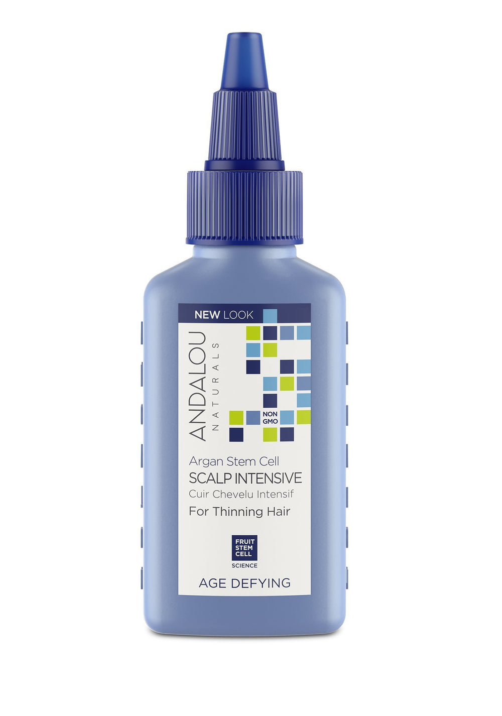 Andalou Naturals Argan Stem Cell Age Defying Scalp Intensive bottle close-up for nourishing scalp care