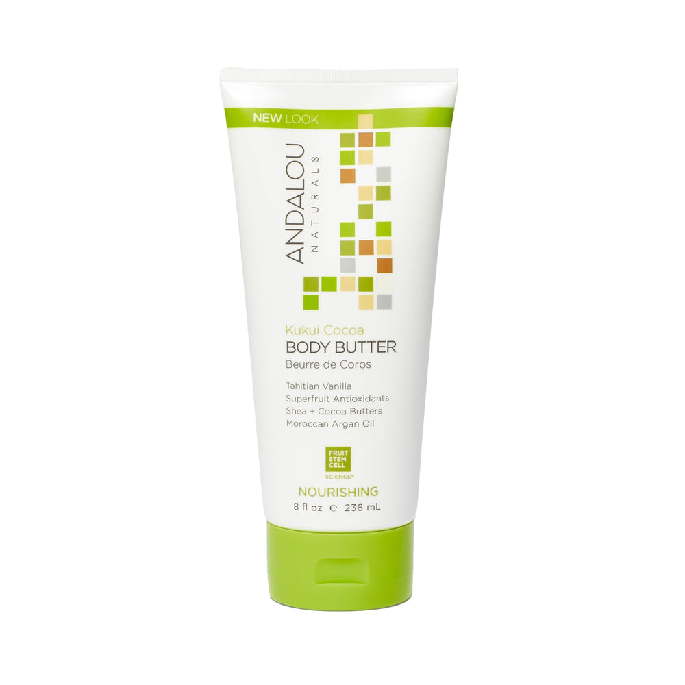 Andalou Naturals body butter jar with kukui and cocoa butters for deep nourishment