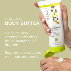 Andalou Naturals body butter texture close-up showing rich, creamy hydration